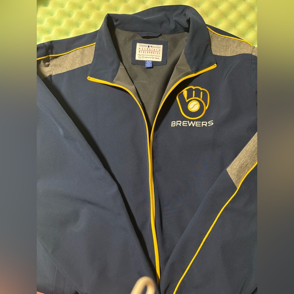 Genuine Milwaukee Brewers Merchandise Navy and Gray Sports Jacket
